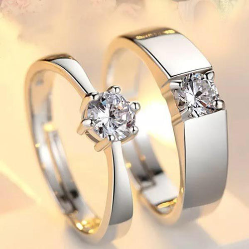 Ru Collection Beautiful Unique Style Silver Polished Double Diamond Rings |  Couple Rings | Valentine Gifts