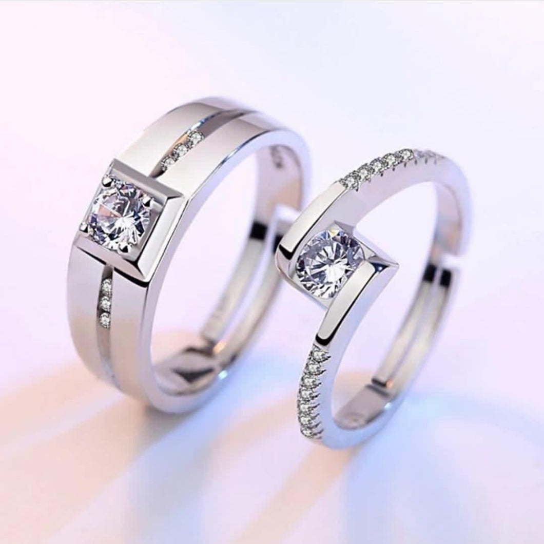 Fashion story Stylish Couple rings for Lovers, Platinum Plated Silver  Crystal Elegant Couple Rings with Beautiful Diamond stone Rings for Men and  Women Alloy Crystal Silver Plated Ring Set Price in India -