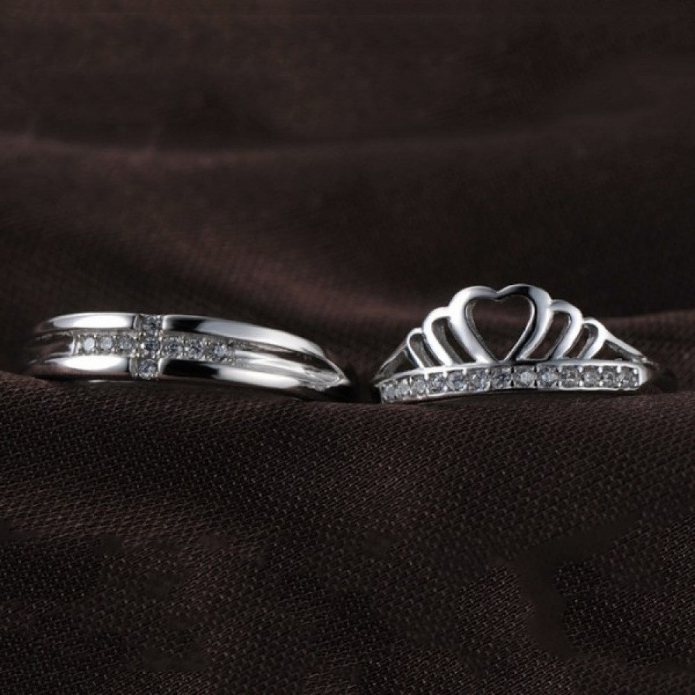 King and Queen Crown Promise Rings for Couples Set - Eleganzia Jewelry