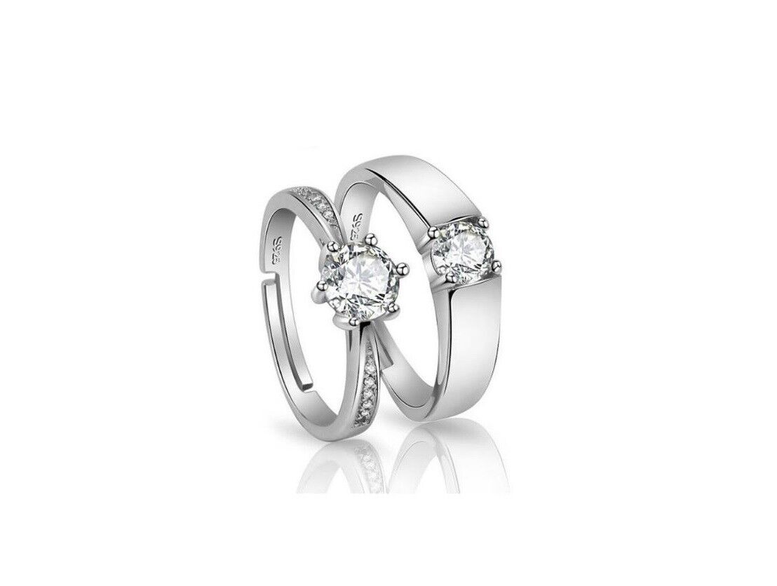 Amazon.com: LOVERSRING Couple Ring Bridal Set His Hers White Gold Plated CZ  Stainless Steel Wedding Ring Band Set : Clothing, Shoes & Jewelry
